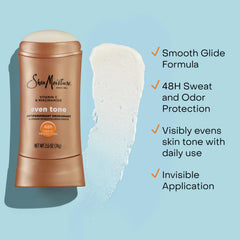 SheaMoisture Antiperspirant Deodorant Stick Even Tone Vitamin C & Niacinamide for 48HR Sweat & Odor Protection with No Parabens & No Mineral Oil 2.6 oz, (Pack of 4)