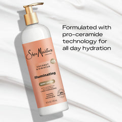 SheaMoisture Illuminating Body Lotion with Coconut Oil, Hibiscus, Niacinamide and Pro-Ceramides, Instantly Enhancing Skin's Natural Glow, 24H Moisturizing 16 oz