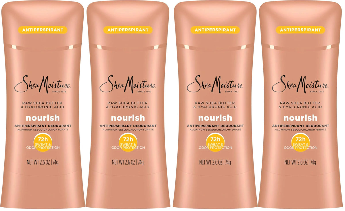 SheaMoisture Antiperspirant Deodorant Stick Moisturizing Raw Shea Butter & Hyaluronic Acid for 48HR Sweat & Odor Protection with No Parabens-& No Mineral Oil 2.6 oz,(Pack of 4)
