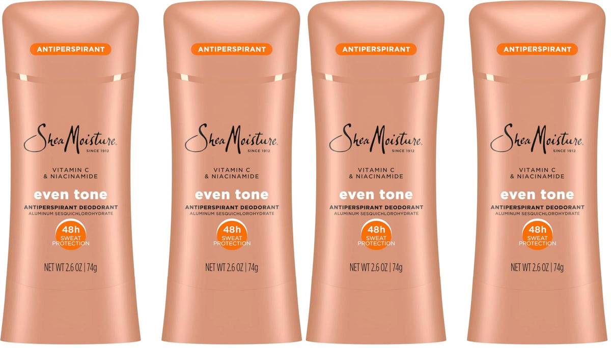 SheaMoisture Antiperspirant Deodorant Stick Even Tone Vitamin C & Niacinamide for 48HR Sweat & Odor Protection with No Parabens & No Mineral Oil 2.6 oz, (Pack of 4)