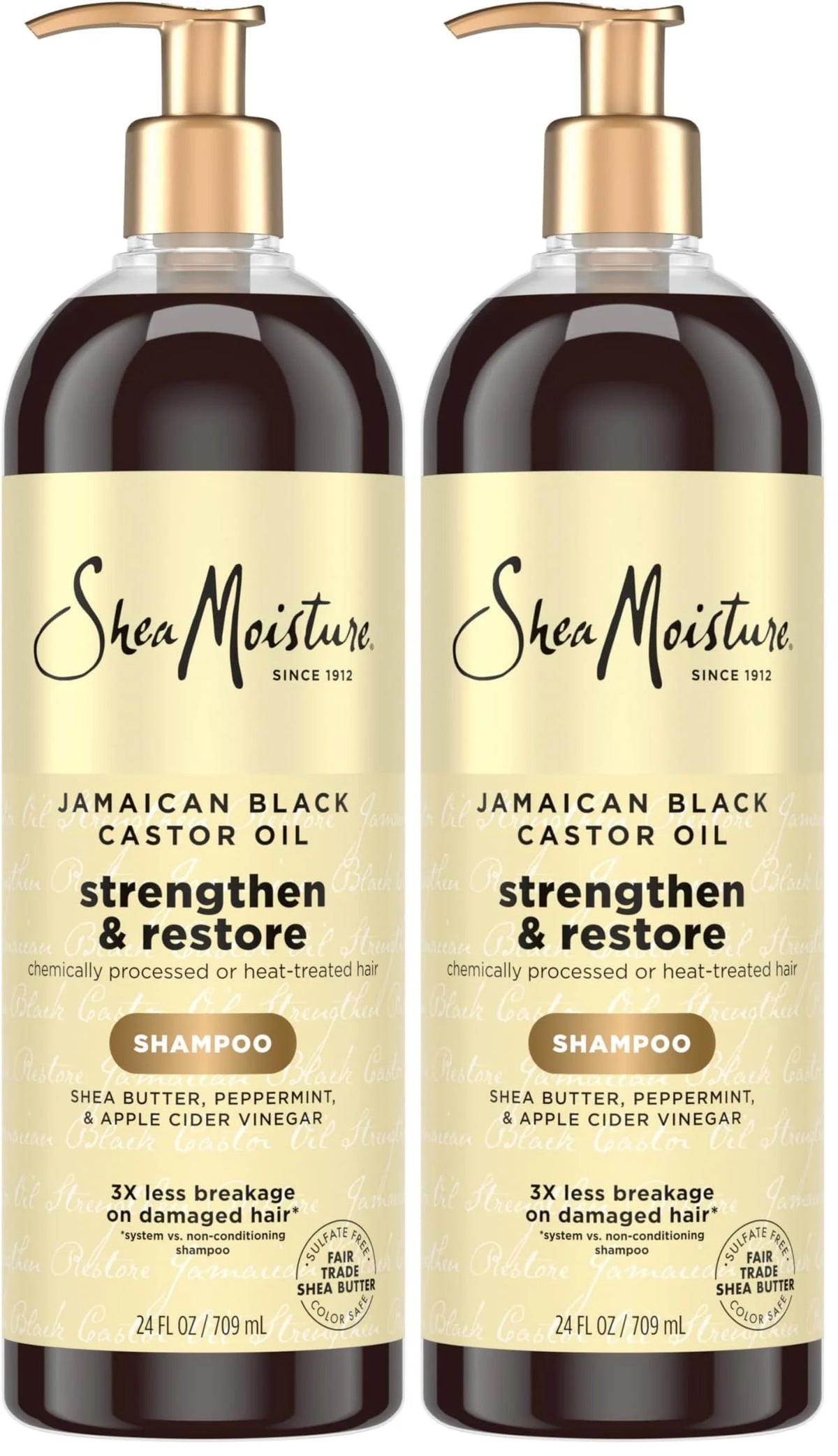 SheaMoisture Strengthen and Restore Shampoo Jamaican Black Castor Oil for Damaged Hair Sulfate-Free 24 oz,(Pack of 2)
